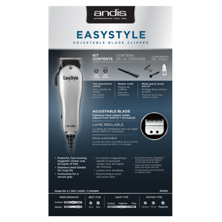 Andis EasyStyle Silver Adjustable Blade Clipper - 7 pc Kit (18395)