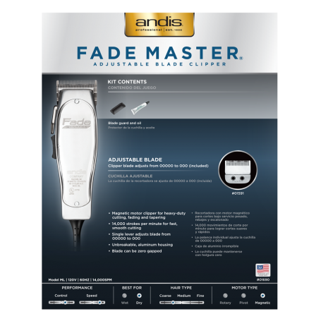 Andis Fade Master Adjustable Blade Clipper w/ Metal Finish (01690)