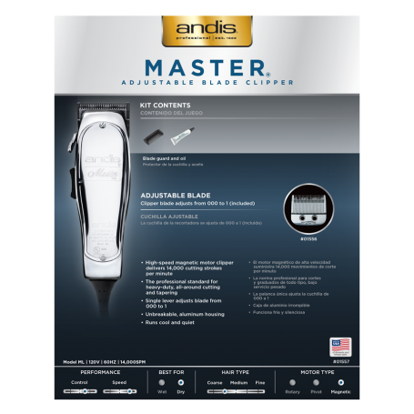 Andis Master Adjustable Blade Clipper w/ Metal Finish (01557)