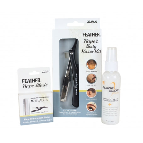 Feather Nape & Body Razor Kit w/ 10 Pack Replacement Nape Blades