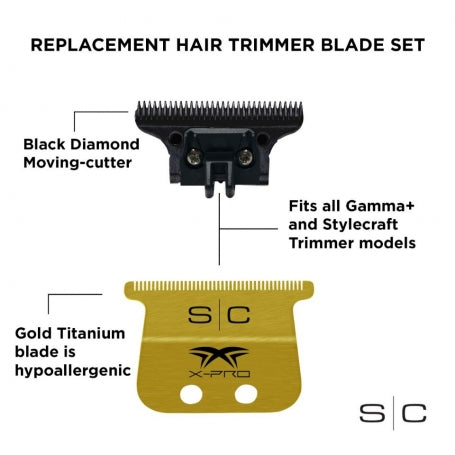 StyleCraft Wide Gold X-Pro Fixed Replacement Trimmer Blade w/DLC Deep Tooth Cutter (SC517G)